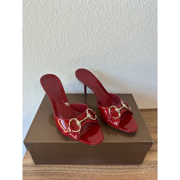 Gucci Red Patent Leather Horsebit Mules (Size 7B) - Picture 1 of 3